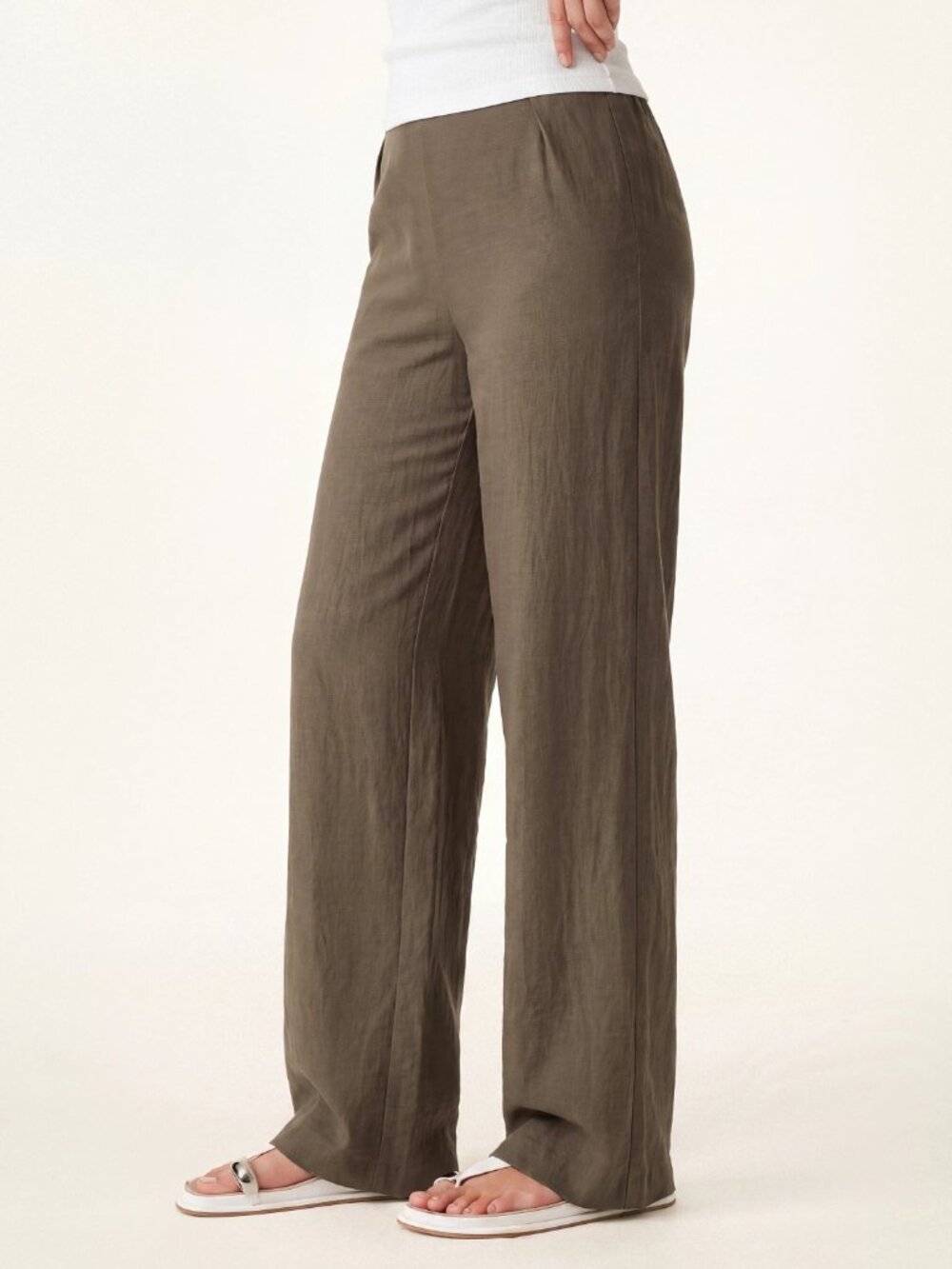 OGL Brown Cotton Linen Breathable Mid Rise Straight Leg Pant Size Small NWT